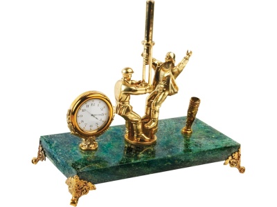 Настольный прибор Скважина с подставкой для ручки, зеленый/золотистый