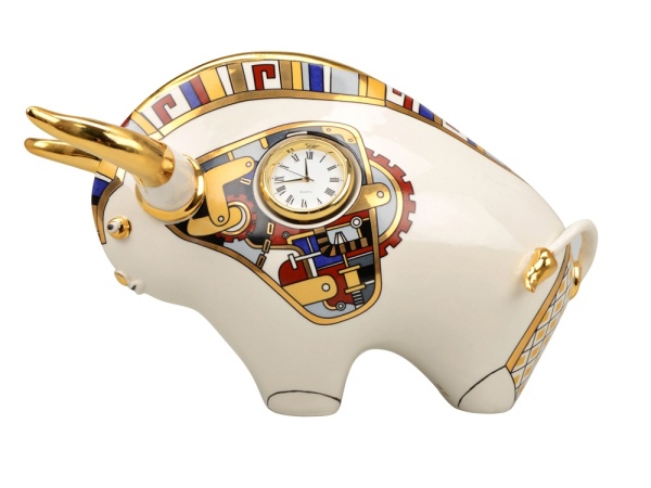 Скульптура Бык- символ года с часами